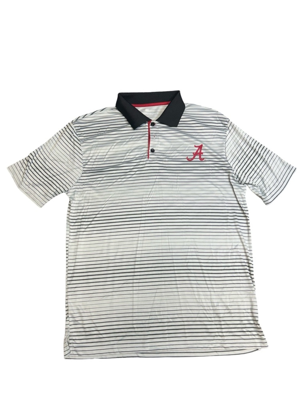 Colosseum White Polo with Black Stripes and Red 'A' Chest Logo